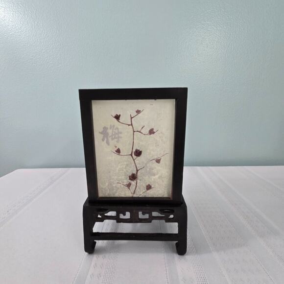 Oriental Style Wooden Frame Tea Candle Holder Frosted Sides Cherry Blossom Print - Picture 3 of 10